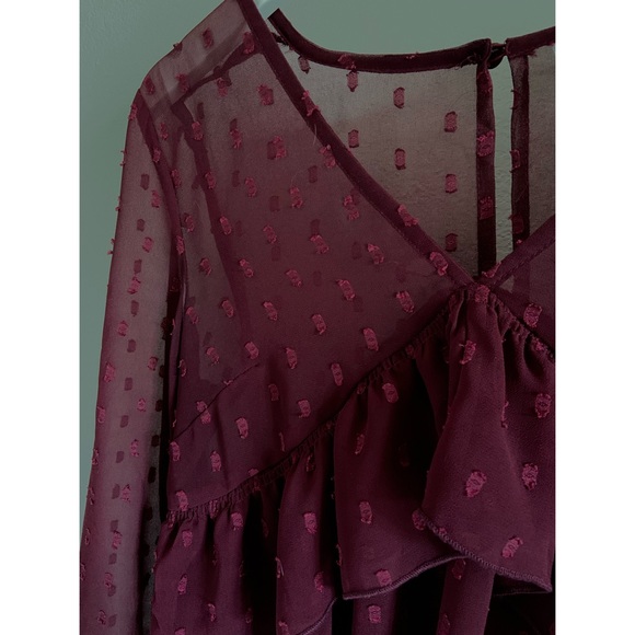 ASOS Long Sleeve Sheer Smock in Berry - Picture 2 of 4
